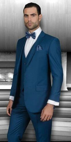 Statement Men's 3 Piece Wool Blend Suit - Solid Colors -Empire Shop 12916 lorenzo indigo