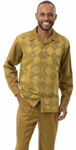 Montique Men's 2 Piece Long Sleeve Walking Suit - Checker Windowpane -Empire Shop 2156 mustard