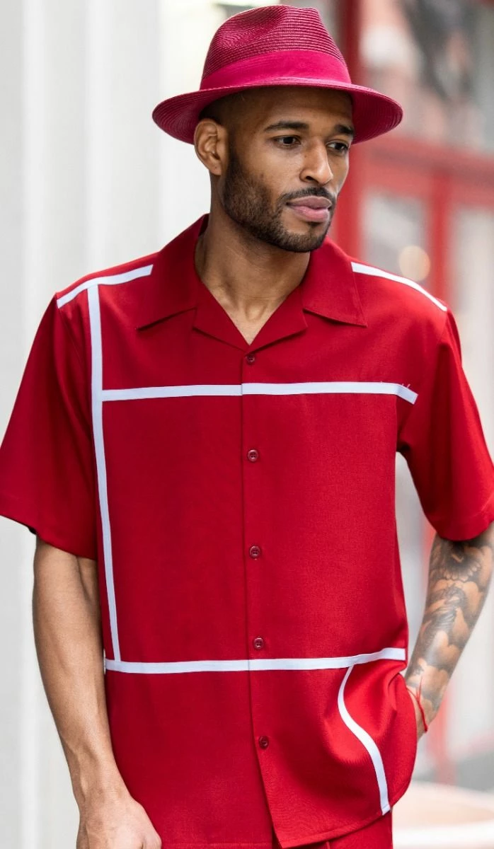 Montique Men's 2 Piece Short Sleeve Walking Suit - Crisp Windowpane 4 Montique Men's 2 Piece Short Sleeve Walking Suit - Crisp Windowpane - Image 2