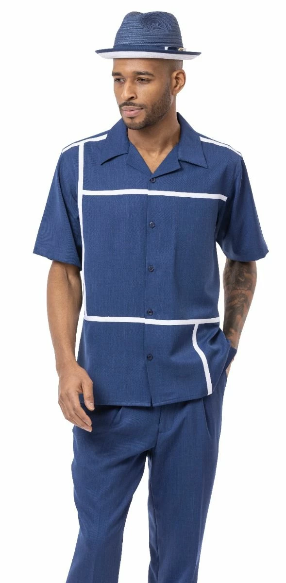 Montique Men's 2 Piece Short Sleeve Walking Suit - Crisp Windowpane 5 Montique Men's 2 Piece Short Sleeve Walking Suit - Crisp Windowpane - Image 3