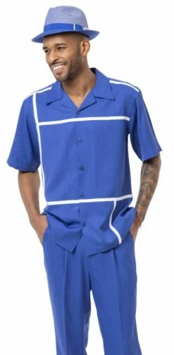 Montique Men's 2 Piece Short Sleeve Walking Suit - Crisp Windowpane 9 Montique Men's 2 Piece Short Sleeve Walking Suit - Crisp Windowpane -Empire Shop 2202 royal