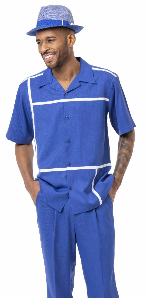 Montique Men's 2 Piece Short Sleeve Walking Suit - Crisp Windowpane 6 Montique Men's 2 Piece Short Sleeve Walking Suit - Crisp Windowpane - Image 4