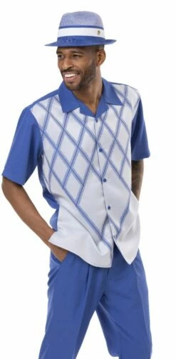 Montique Men's 2 Piece Short Sleeve Walking Suit - Sleek Diamond -Empire Shop 2206 royal