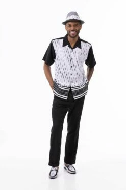 Montique Men's 2 Piece Short Sleeve Walking Suit - Diamond Stripes