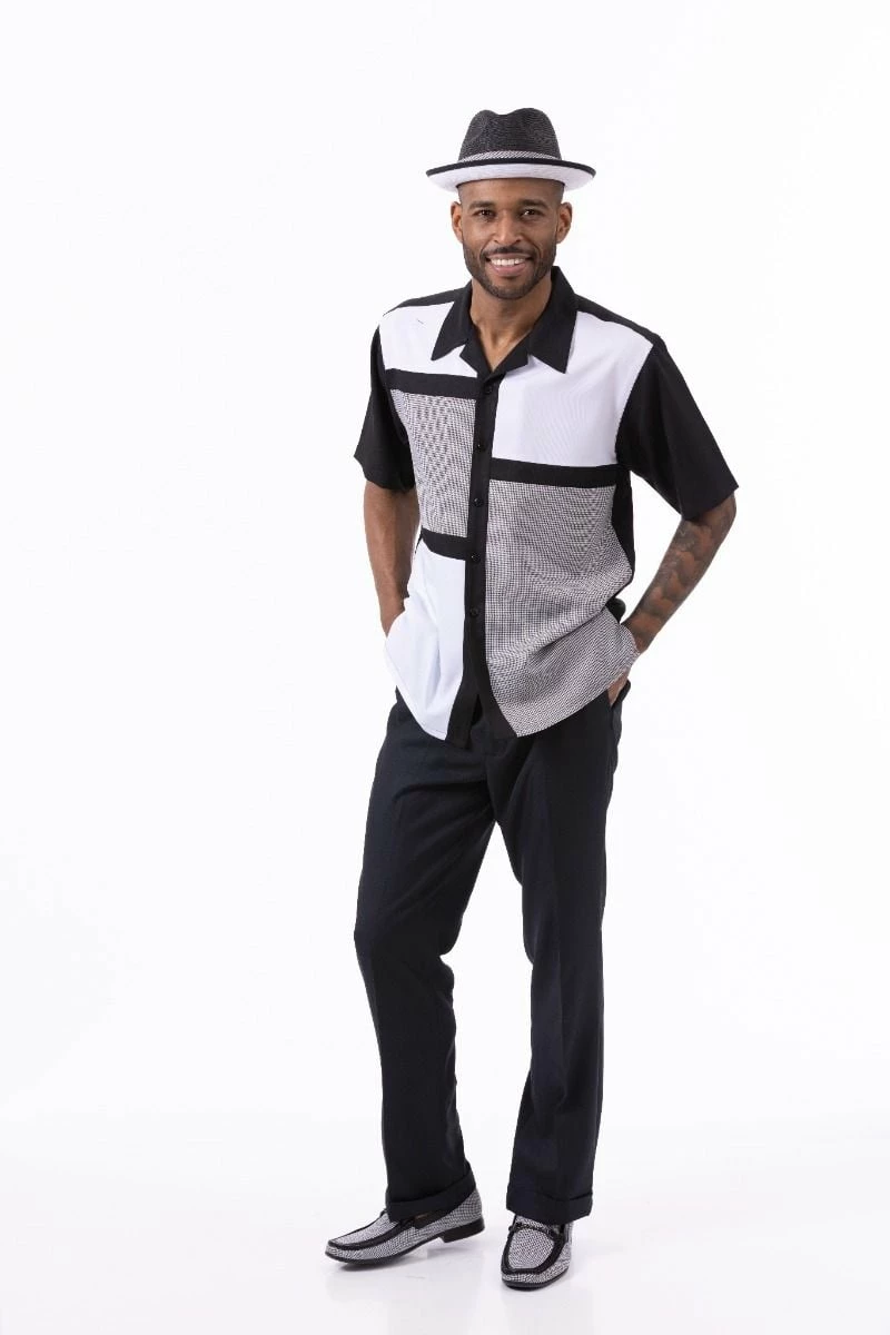 Montique Men's 2 Piece Short Sleeve Walking Suit - Houndstooth 7 Montique Men's 2 Piece Short Sleeve Walking Suit - Houndstooth - Image 5