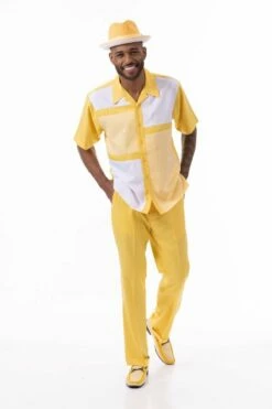 Montique Men's 2 Piece Short Sleeve Walking Suit - Houndstooth 11 Montique Men's 2 Piece Short Sleeve Walking Suit - Houndstooth -Empire Shop 2317 canary 4415