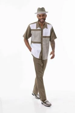 Montique Men's 2 Piece Short Sleeve Walking Suit - Houndstooth 13 Montique Men's 2 Piece Short Sleeve Walking Suit - Houndstooth -Empire Shop 2317 olive 2913