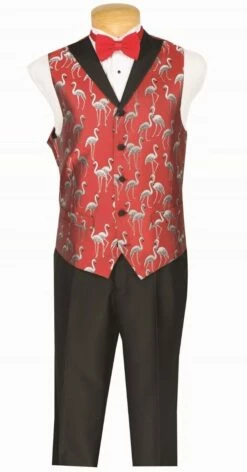 Vinci Men's 3 Pc Fashion Elegance Suit - Flamingo Pattern -Empire Shop 23fm 1 red vest