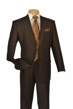 Vinci Men's 2 Piece Wool Feel Executive Suit - Pure Solid 20 Vinci Men's 2 Piece Wool Feel Executive Suit - Pure Solid -Empire Shop 2tr brown 2 1
