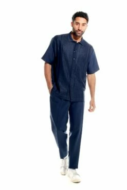 Silversilk Men's 2 Piece Short Sleeve Walking Suit - Textured Design -Empire Shop 3125 navy