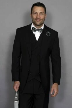 Statement Men's 3 Piece 100% Wool Suit - Elegant Solid -Empire Shop 37090 messina black