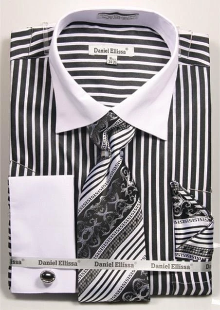 Daniel Ellissa Men's French Cuff Shirt Set - Two Tone Stripe 3 Daniel Ellissa Men's French Cuff Shirt Set - Two Tone Stripe