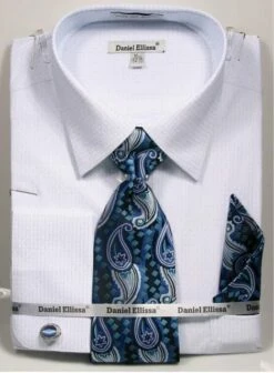 Daniel Ellissa Men's French Cuff Shirt Set - Stylish Mini Pattern -Empire Shop 3792 lt blue