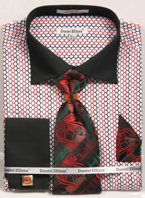 Daniel Ellissa Men's French Cuff Shirt Set - Colorful Weave Pattern 3 Daniel Ellissa Men's French Cuff Shirt Set - Colorful Weave Pattern