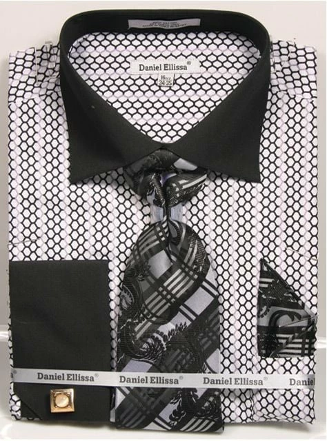 Daniel Ellissa Men's French Cuff Shirt Set - Colorful Weave Pattern 4 Daniel Ellissa Men's French Cuff Shirt Set - Colorful Weave Pattern - Image 2