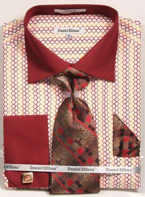 Daniel Ellissa Men's French Cuff Shirt Set - Colorful Weave Pattern 5 Daniel Ellissa Men's French Cuff Shirt Set - Colorful Weave Pattern - Image 3