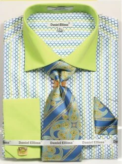 Daniel Ellissa Men's French Cuff Shirt Set - Colorful Weave Pattern 10 Daniel Ellissa Men's French Cuff Shirt Set - Colorful Weave Pattern -Empire Shop 3794 green