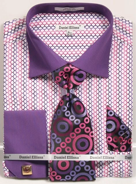 Daniel Ellissa Men's French Cuff Shirt Set - Colorful Weave Pattern 7 Daniel Ellissa Men's French Cuff Shirt Set - Colorful Weave Pattern - Image 5
