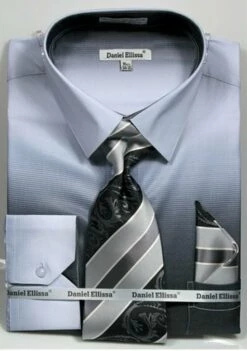 Daniel Ellissa Men's Convertible Cuff Shirt Set - Fashion Multicolor -Empire Shop 3795 black