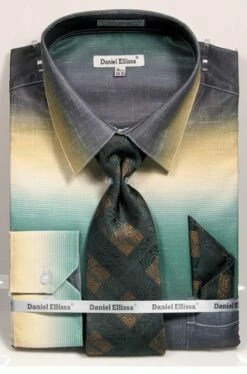 Daniel Ellissa Men's Convertible Cuff Shirt Set - Fashion Multicolor -Empire Shop 3795 moss