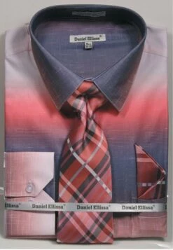 Daniel Ellissa Men's Convertible Cuff Shirt Set - Fashion Multicolor -Empire Shop 3795 salmon