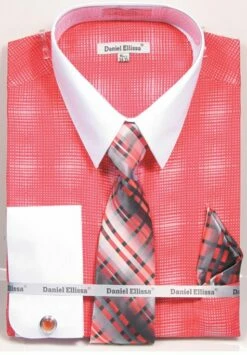 Daniel Ellissa Men's French Cuff Shirt Set - Silk Print -Empire Shop 3796 coral