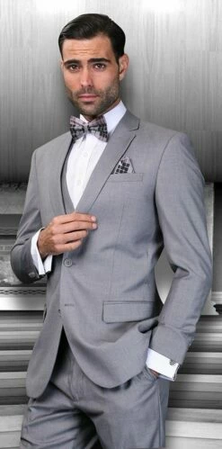 Statement Men's 3 Piece Wool Blend Suit - Solid Colors -Empire Shop 38073 lorenzo gray