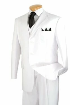 Vinci Men's 3 Piece Solid Executive Suit - Many Colors Available -Empire Shop 3tr 3 white 7