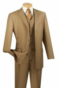 Vinci Men's 3 Piece Solid Executive Suit - Many Colors Available -Empire Shop 3tr 3 british khaki 3