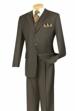 Vinci Men's 3 Piece Solid Executive Suit - Many Colors Available -Empire Shop 3tr 3 brown 3