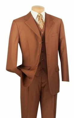 Vinci Men's 3 Piece Solid Executive Suit - Many Colors Available -Empire Shop 3tr 3 cognac 7