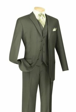Vinci Men's 3 Piece Solid Executive Suit - Many Colors Available -Empire Shop 3tr 3 forest olive