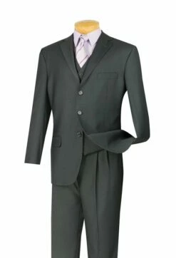 Vinci Men's 3 Piece Solid Executive Suit - Many Colors Available -Empire Shop 3tr 3 heather gray