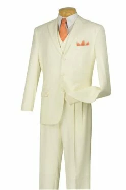 Vinci Men's 3 Piece Solid Executive Suit - Many Colors Available -Empire Shop 3tr 3 ivory 2