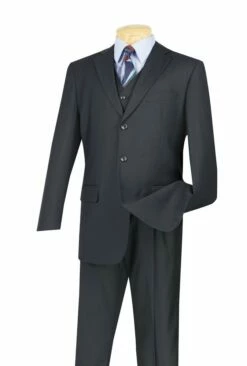 Vinci Men's 3 Piece Solid Executive Suit - Many Colors Available -Empire Shop 3tr 3 navy 3