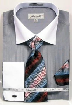 Fratello Men's French Cuff Dress Shirt Set - Textured Two Tone
