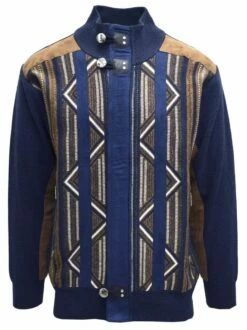 Silversilk Men's Sweater - Multi Stripe -Empire Shop 4201 nvy frnt