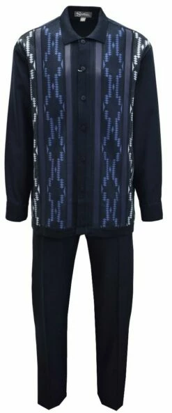 Silversilk Men's 2 Piece Long Sleeve Walking Suit - Chain Pattern -Empire Shop 4407 nvy frnt