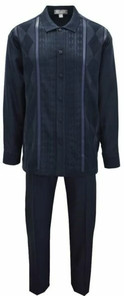 Silversilk Men's 2 Piece Long Sleeve Walking Suit - Diamond Texture -Empire Shop 4411 nvy frnt