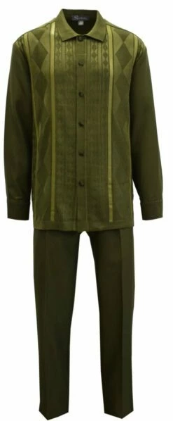 Silversilk Men's 2 Piece Long Sleeve Walking Suit - Diamond Texture -Empire Shop 4411 olv frnt
