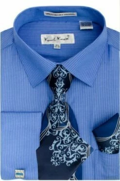 Karl Knox Men's French Cuff Shirt Set - Pinstripe Shirt 10 Karl Knox Men's French Cuff Shirt Set - Pinstripe Shirt -Empire Shop 4441blue