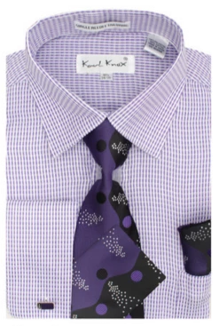 Karl Knox Men's French Cuff Shirt Set - Two Tone Wave -Empire Shop 4453purple