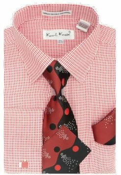Karl Knox Men's French Cuff Shirt Set - Two Tone Wave -Empire Shop 4453red opt