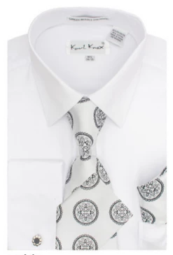 Karl Knox Men's French Cuff Shirt Set - Flower Pattern 11 Karl Knox Men's French Cuff Shirt Set - Flower Pattern -Empire Shop 4455white