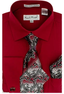 Karl Knox Men's French Cuff Shirt Set - Exciting Jacquard 17 Karl Knox Men's French Cuff Shirt Set - Exciting Jacquard -Empire Shop 4462wine