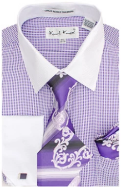 Karl Knox Men's French Cuff Shirt Set - Light Checker -Empire Shop 4464lilac
