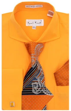 Karl Knox Men's French Cuff Shirt Set - Wide Collar -Empire Shop 4467 orange 1