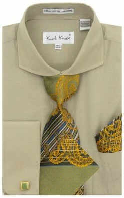 Karl Knox Men's French Cuff Shirt Set - Wide Collar -Empire Shop 4467 sage 1 opt