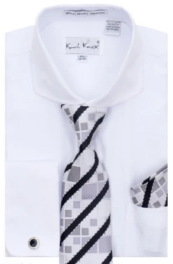 Karl Knox Men's French Cuff Shirt Set - Modern Spread Collar -Empire Shop 4472white 1