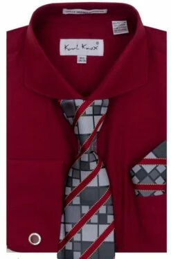 Karl Knox Men's French Cuff Shirt Set - Modern Spread Collar -Empire Shop 4472wine 9 opt